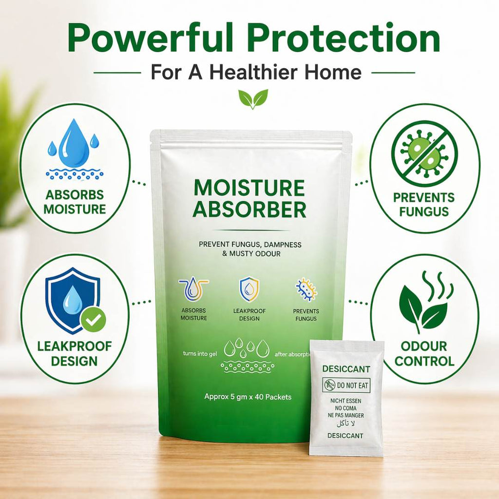 Moisture Absorber-Prevent Fungus, Dampness & Musty Odour - (Approx 5 gm x 40 Packets), White Color